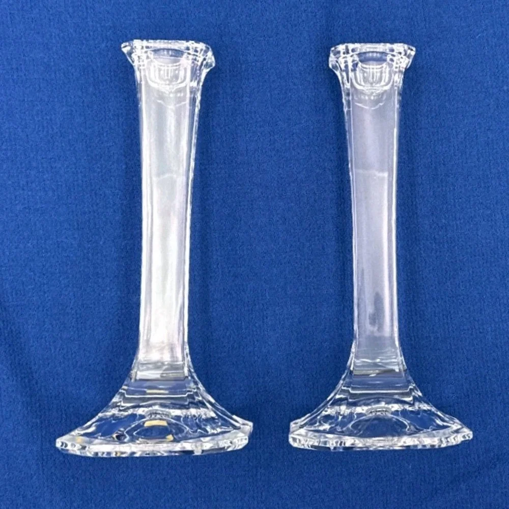 Mikasa Park Lane Crystal Candlestick Holders Pair 7 Inch Octagon Base Austria